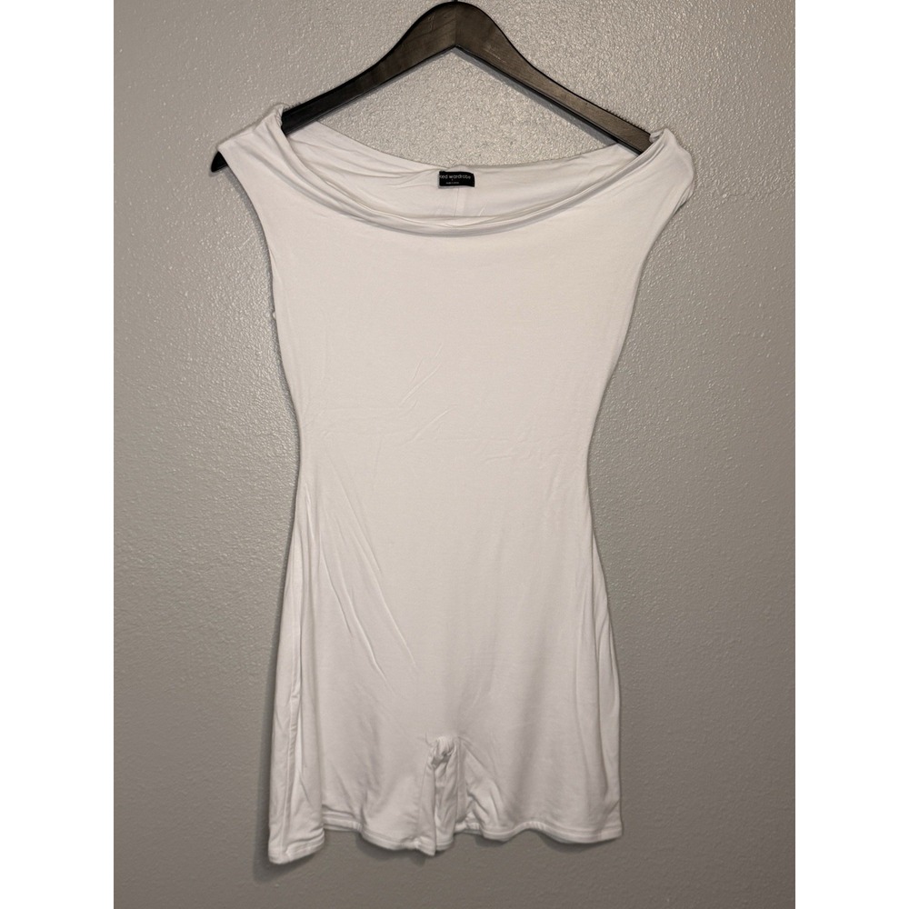Naked Wardrobe The ribbed crew romper White Women's Large $82